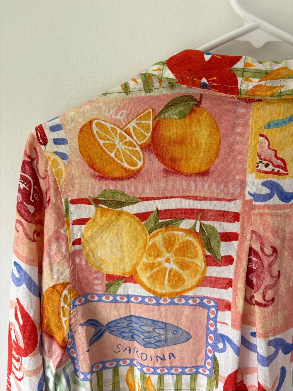 Calypso St. Barth Colorful Linen Blend Coastal Print Button Down Shirt Vacation - Picture 9 of 11